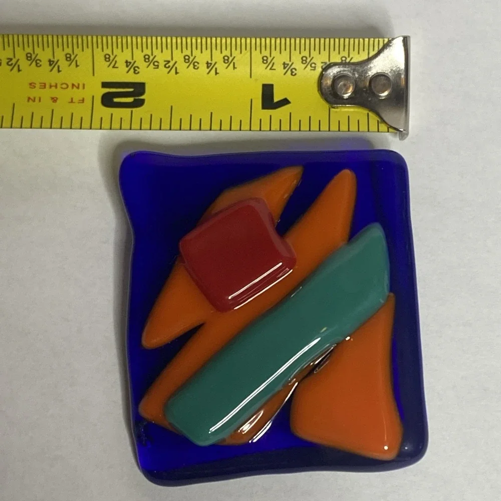 Art Brooch‎ Fused Glass Modernist Abstract MCM Style Signed Straus?